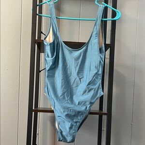 Blue One-Piece Swimsuit high leg